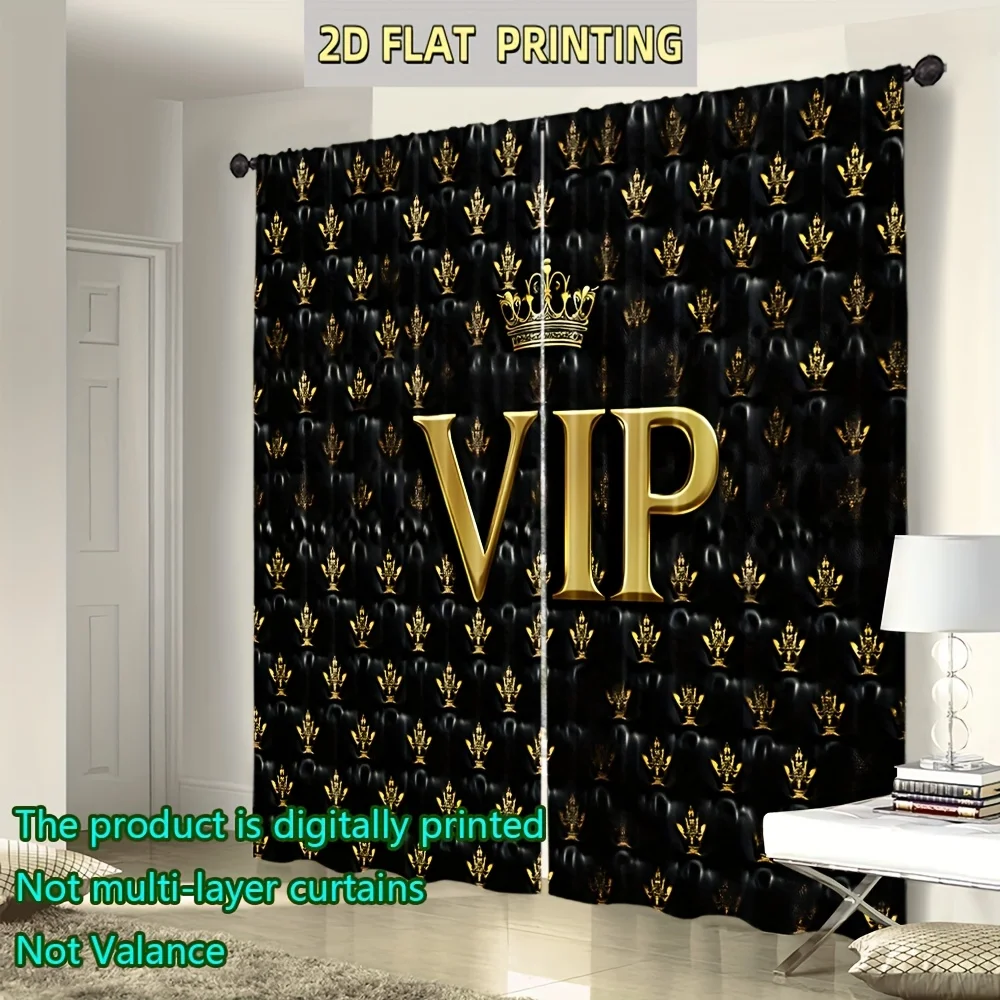 Фото 2 шт. VIP-шторы с короной, роскошные, черно-золотые, с принтом, затемняющие, для гостиной, спальни, декор для дома №2