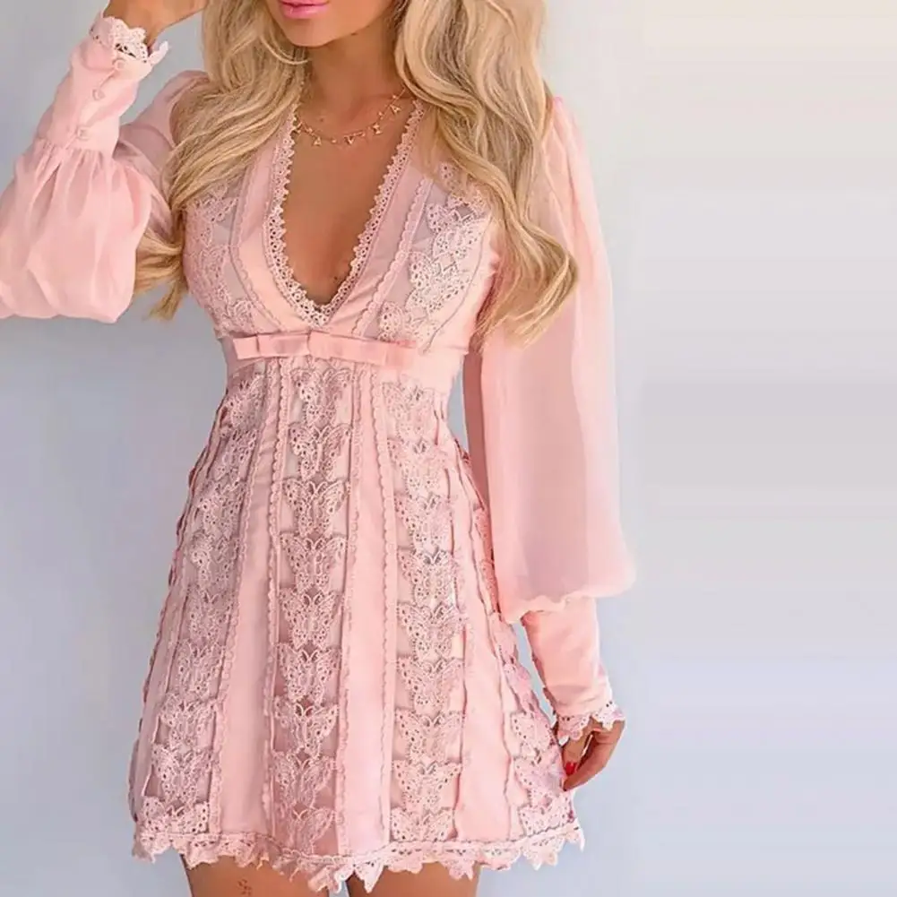 

Summer Dress Butterfly Lace Stitching Women Dress Solid Color Ladies Dress