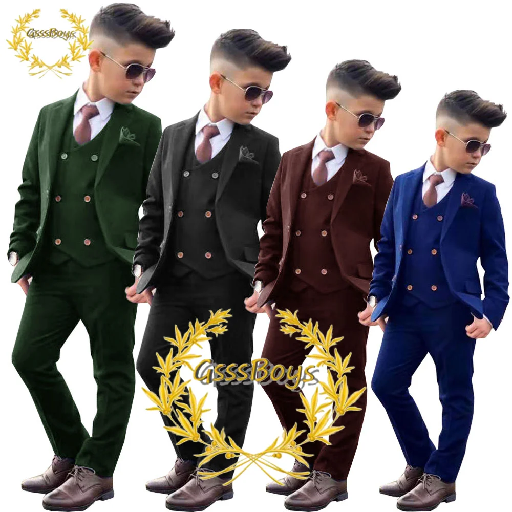 Suit for Boys Formal Jacket Pants Vest Three Piece Wedding Tuxedo Double Breasted Kids Blazer Set Child Custom Suit 3-16 Years