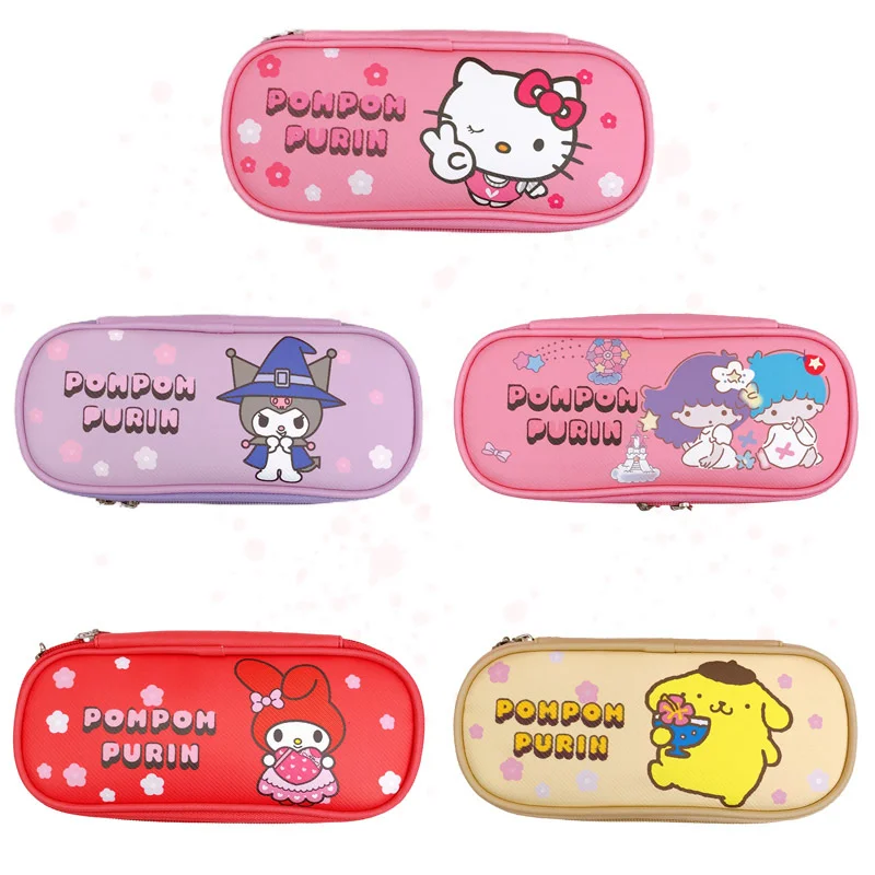 

Sanrioed My Melody Kuromi KT Cat Cartoon Cute PU Zipper Pencil Case Kawaii High Capacity Student Pen Bag Children Birthday Gifts