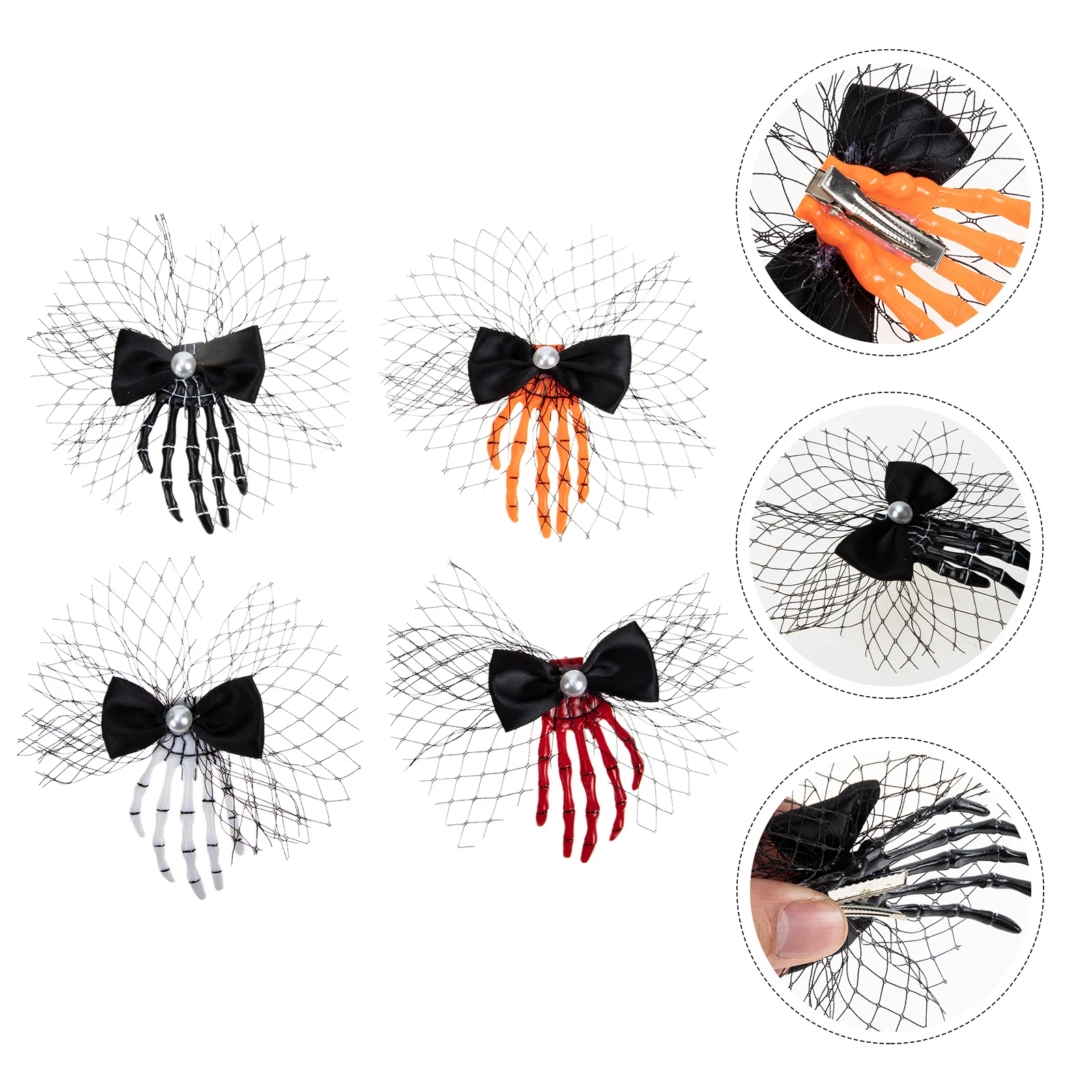 

4pcs Personality Hand Bone Hairpin Bowkont Bone Hair Clamps for Halloween