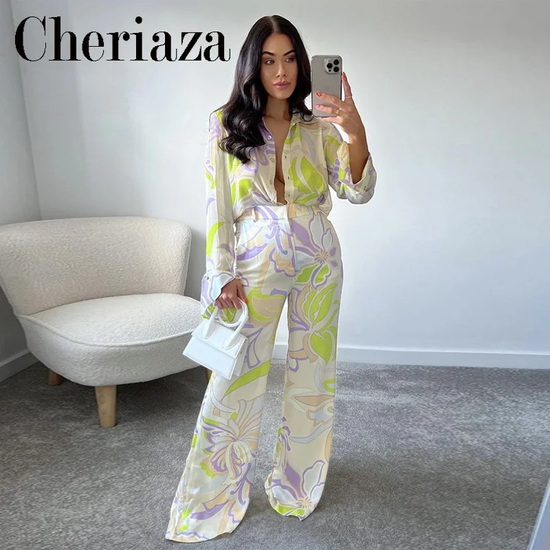 

2022Spring Women European And American Style Chic Office Lady Long Sleeves Blouse Printed Buttons Thin Shirt Female Blusas Mujer