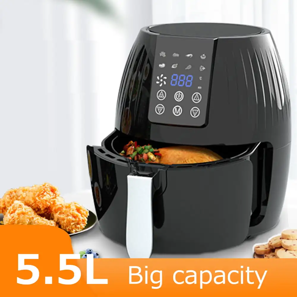 

Air Fryer, 5.5L Large Capacity Cooker Fryer, 1300W Big Firepower Timing Touch Screen LCD Electric Air Fryer
