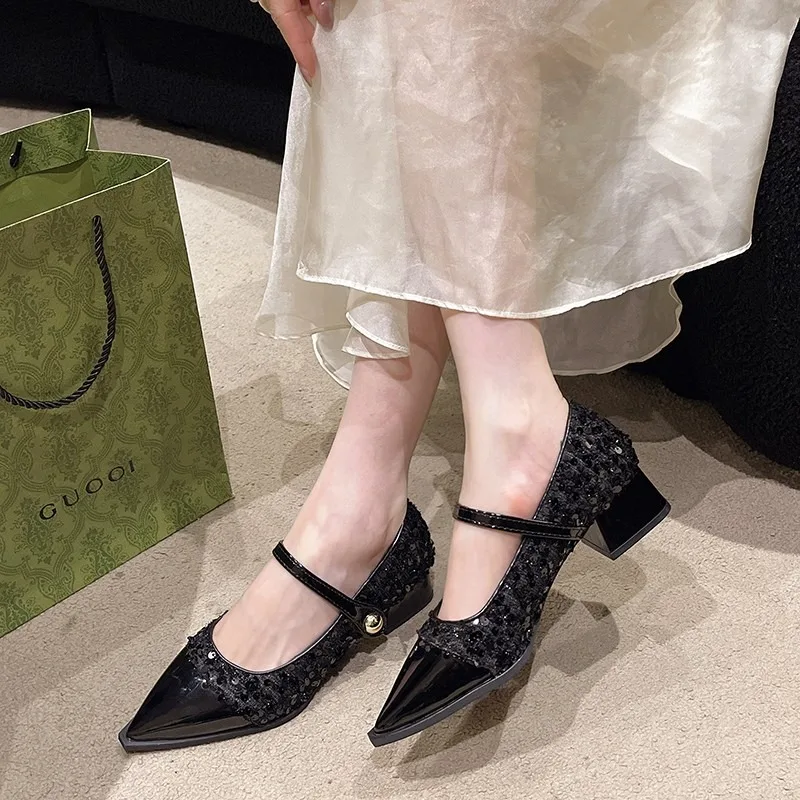 Женские Дизайнерские Туфли Мэри Джейн модные туфли с острым носком на толстом