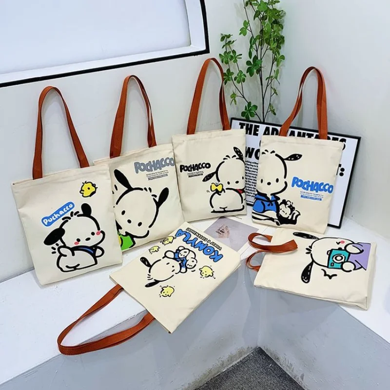

Kawaii Sanrio Cartoon Canvas Bag Girl Handbag Anime Pochacco Casual Shoulder Bag Outgoing Large Capacity Item Storage Bag