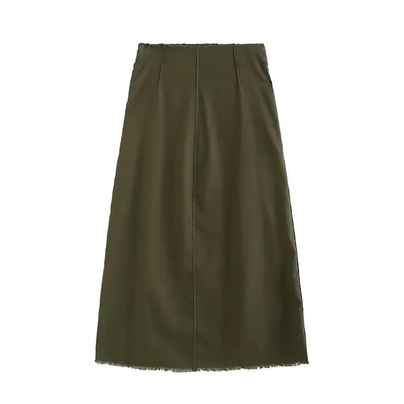 

Женская шикарная и модная юбка с прострочкой, длинная юбка с необработанными краями, юбка на молнии с высокой талией в стиле ретро, 2023