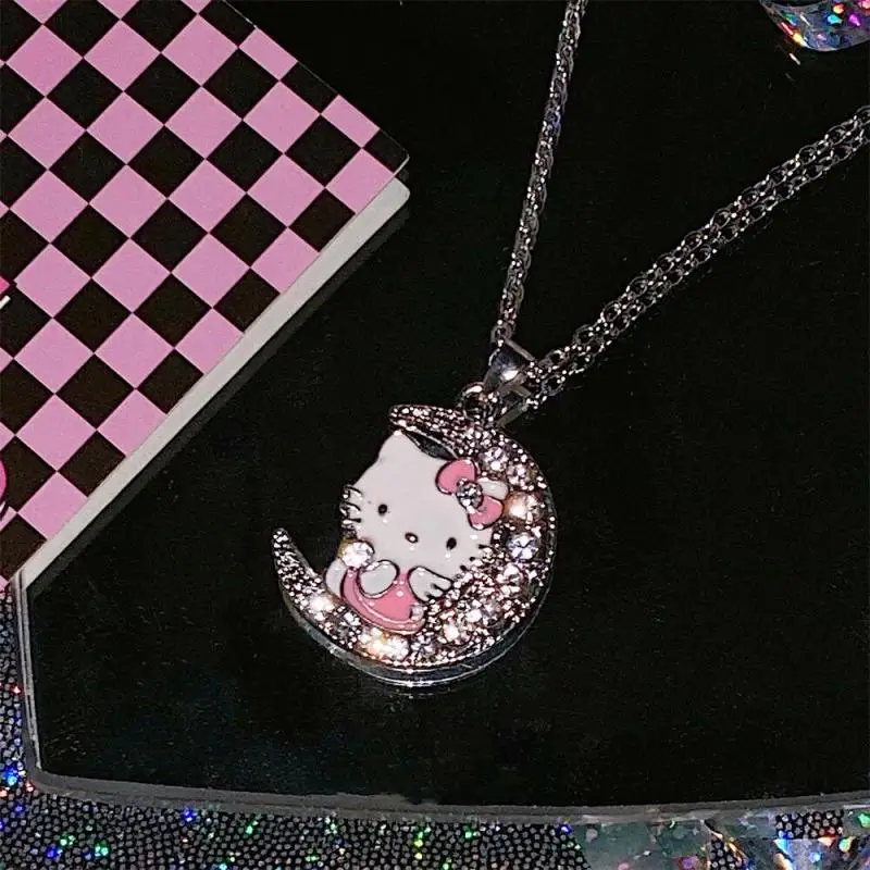 

Ожерелье Kawaii Hello Kittys Moon, милая Бриллиантовая подвеска, модная индивидуальная Женская цепочка на шею, ювелирные изделия, аксессуары в подарок