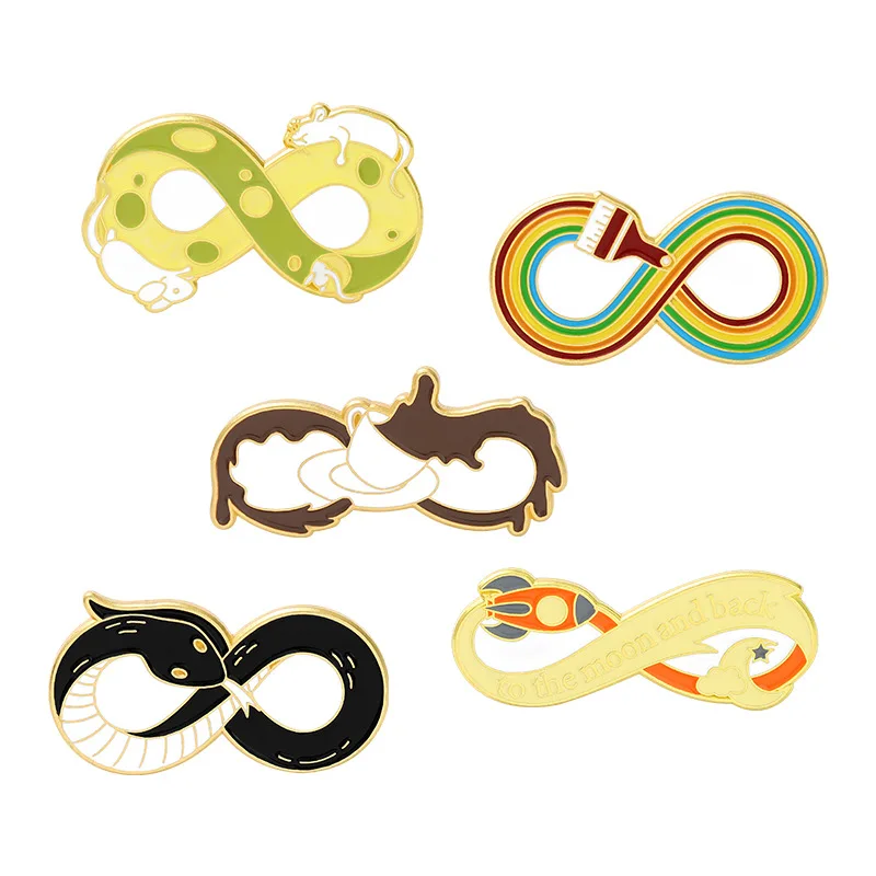 

Cartoon Creative Little Black Snake Brooch Cartoon Infinity Enamel Pins Coffee Rainbow Brooches Anime Personality All Seasons