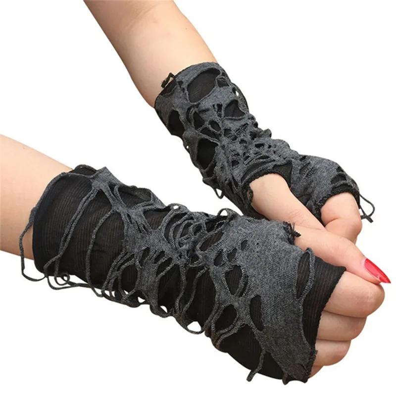 

Punk Black Broken Slit Gothic Unisex Glove Fingerless Cuff Ninja Sport Hole Mitten 2022 Cool Women Men Hollow Out Rock Gloves
