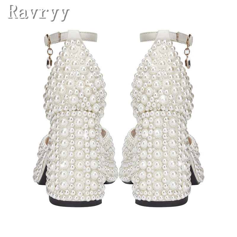 Туфли Мэри Джейн женские на платформе дизайн жемчуг открытый носок толстый