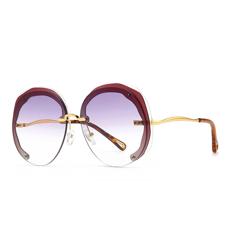 

Модные большие круглые солнцезащитные очки без оправы для женщин с прозрачными градиентными линзами для океана UV400 трендовые мужские солнцезащитные очки