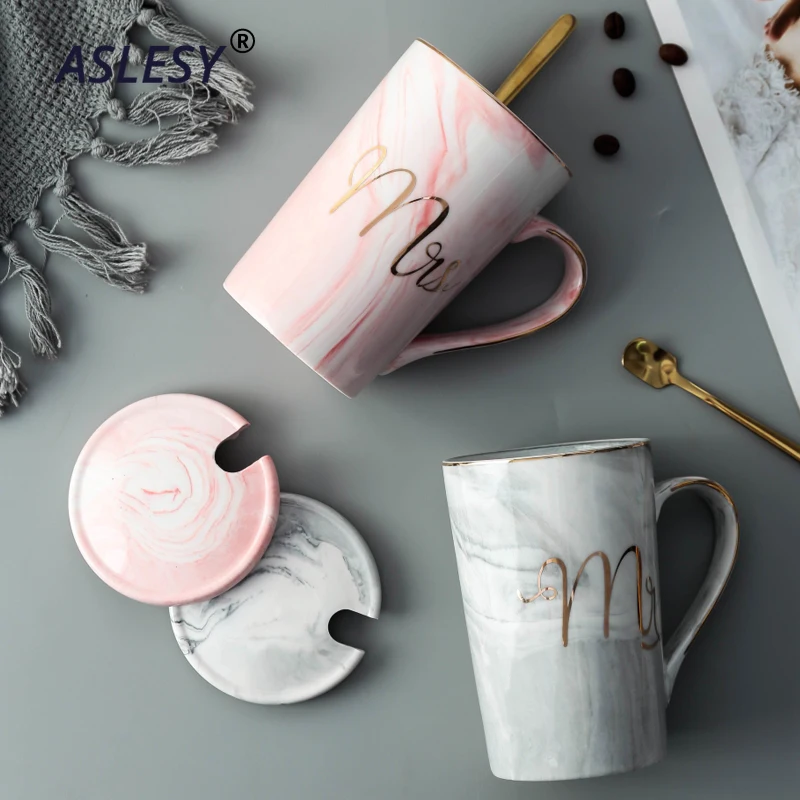

Marble Pattern Cup Ceramics Coffee Water Cup Set For Home Office Kitchen Drinkware Couples Cups Lover's Gifts Party Supplies