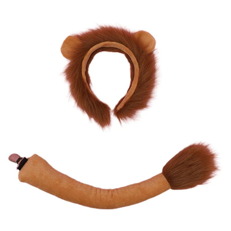 

Plush Hair Hoop Lion Ears Headwear Tail Set Furry Costume Set Fancy Dress Up Halloween Cosplay Party Accessories