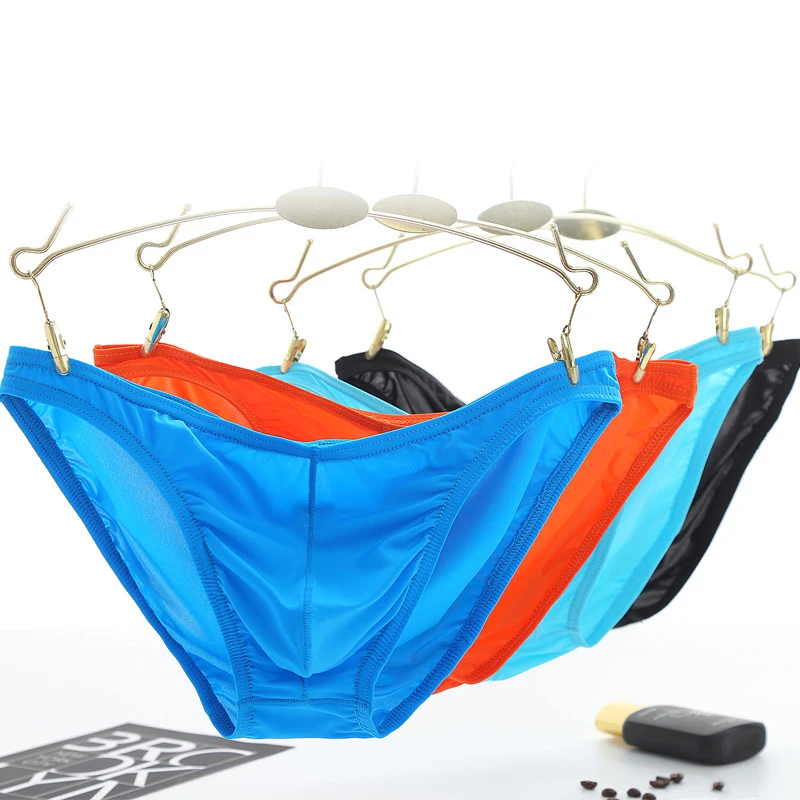 4Pcs/Lot Gay Sexy Men Thongs Underwear Ice Silk Tanga Hombre String Homme Camo Bulge Pouch Male Underpants |