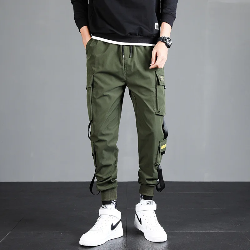 2021 Ribbons Harem Joggers Men Cargo Pants Male Harajuku Fashion Trousers Streetwear Hip Hop Casual Pockets Track Pants S-5XL