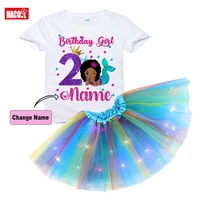 mermaid black princess birthday girl outfit set custom name shirt tutu dress kids party light dress clothes suit gift 3 4 5 year