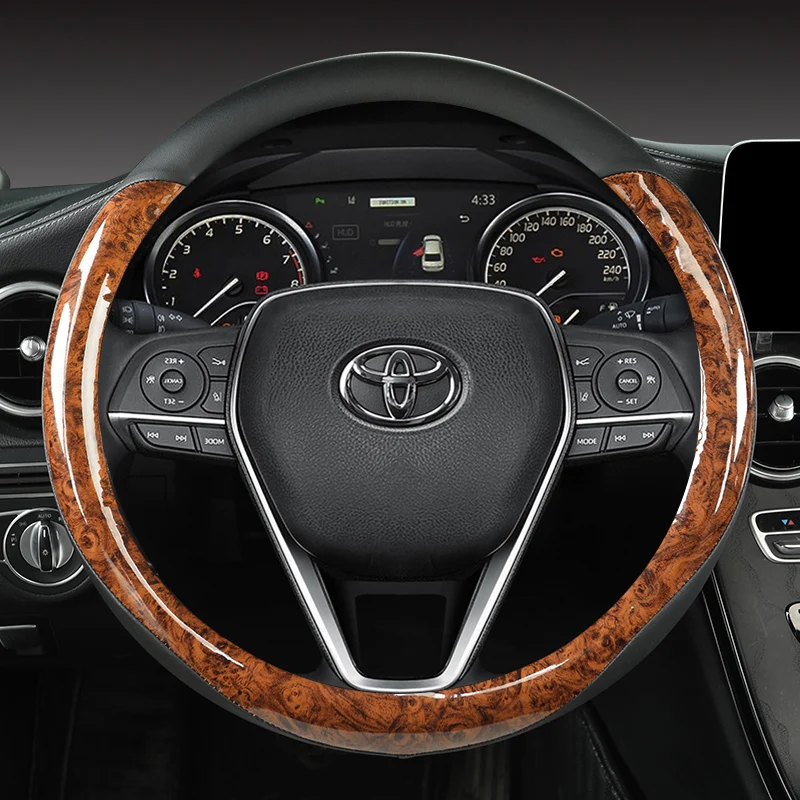 

Car Steering Wheel Cover Mahogany Wood Grain 38cm For Toyota Corolla CH-R Camry Rav4 Auris Prius Yalis Avensis Auto Accessories