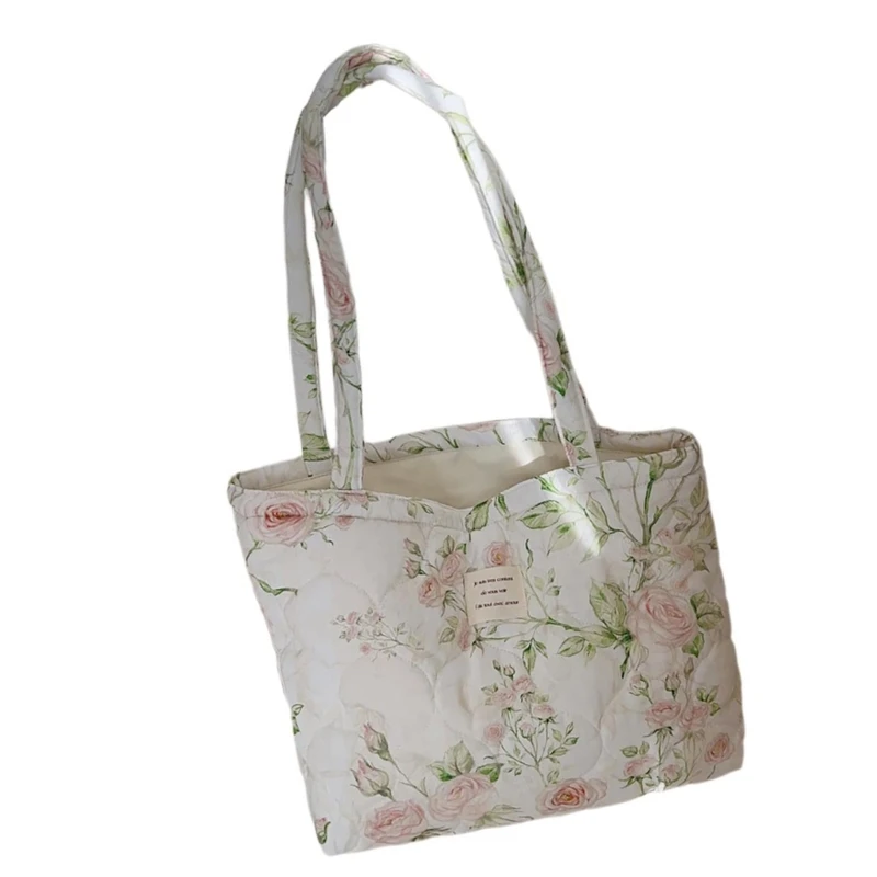 Сумка большой емкости из хлопка с цветочным принтом для женщин мягкой стеганой