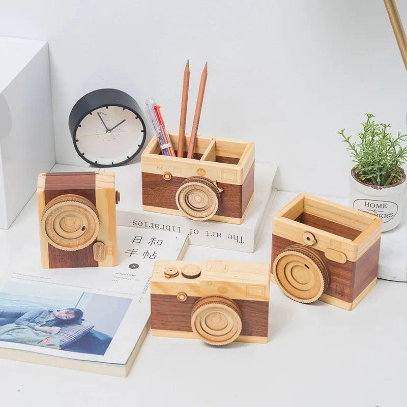 

Camera Music Box Music Box Creative Wooden Penholder Study Bedroom Office Desk Photography Props Decoration Holiday Gifts