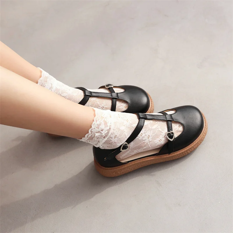 YQBTDL 2022 Heart Buckle Wedges Mary Janes Lolita Shoes Women Pink T-Strap Chunky Platform Sweet Cosplay Pumps Size 43 New