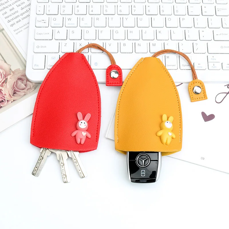 

Cute Leather Pull Type Key Bag Unisex Keychain Pouch Mini Universal Car Key Holder Case Cartoon Rabbit Key Wallets