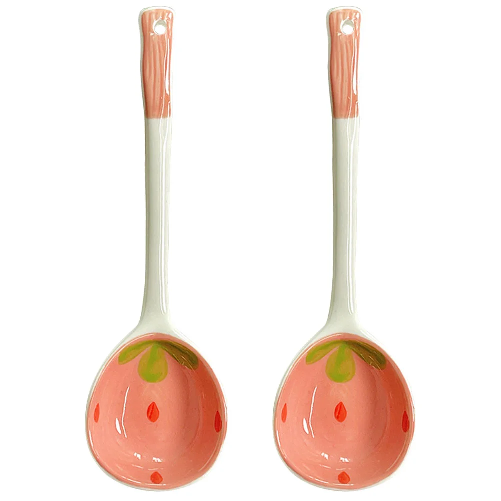 

2 Pcs Pho Spoons Ramen Strawberry Accessories Dessert Scoop Ceramic Serving Tablespoons Sugar