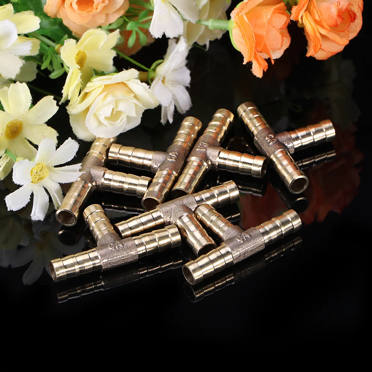 

10PCS 8mm T Shape Pagoda Joint Brass Pagoda PEX Three Links Fitting Water Pipe Connector(Golden)