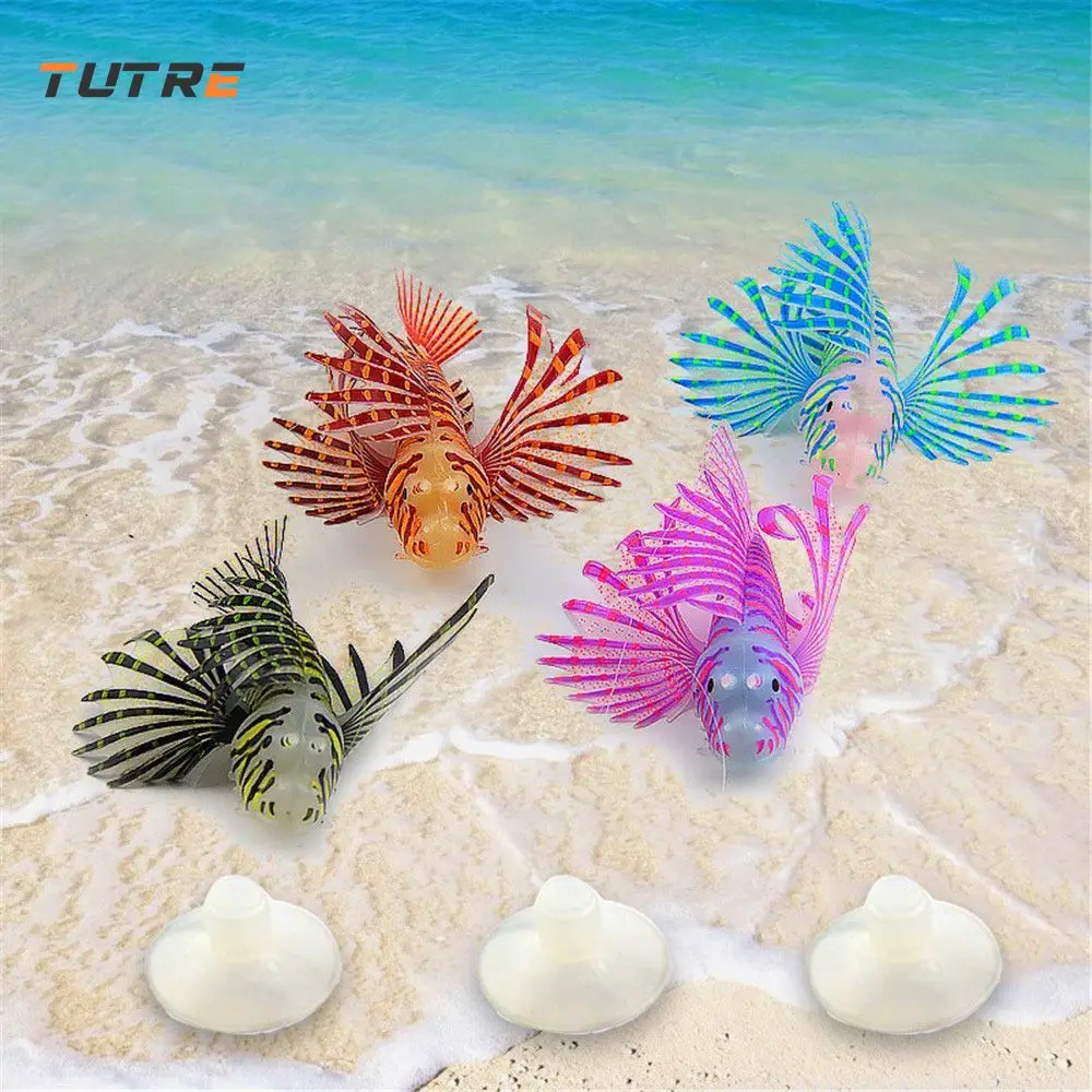 

Aquarium Artificial Luminous Lionfish Fish Tank Aquatic Landscape Silicone Jellyfish Fish Glow In Dark Underwater Ornament