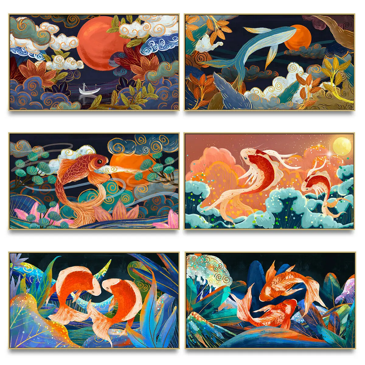 

Лот стиль без рамки в китайском стиле Koi Золотая рыбка пейзаж печать ПВХ постер полипропилен прозрачная Водонепроницаемая отрывающаяся паста PP Plue