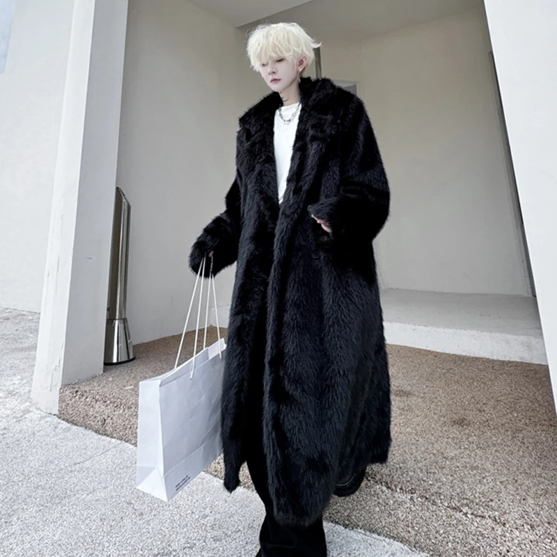 FEWQ мужские ветровки в корейском стиле из искусственного меха и флиса выше колена