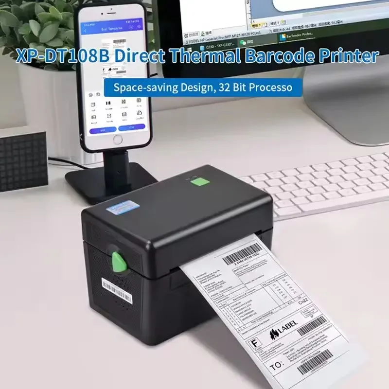Фото Xprinter ®   Термопринтер XP-108B: HD-печать этикеток/накладных, печать логотипов, текста, графики, QR-кодов. Подключение к смартфону, Bluetooth, компьютеру, USB. №2