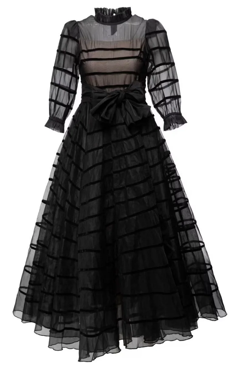 

Женское длинное бальное платье, черное элегантное платье составного кроя с фатиновой сеткой и рукавом 2023, весна-лето 3/4