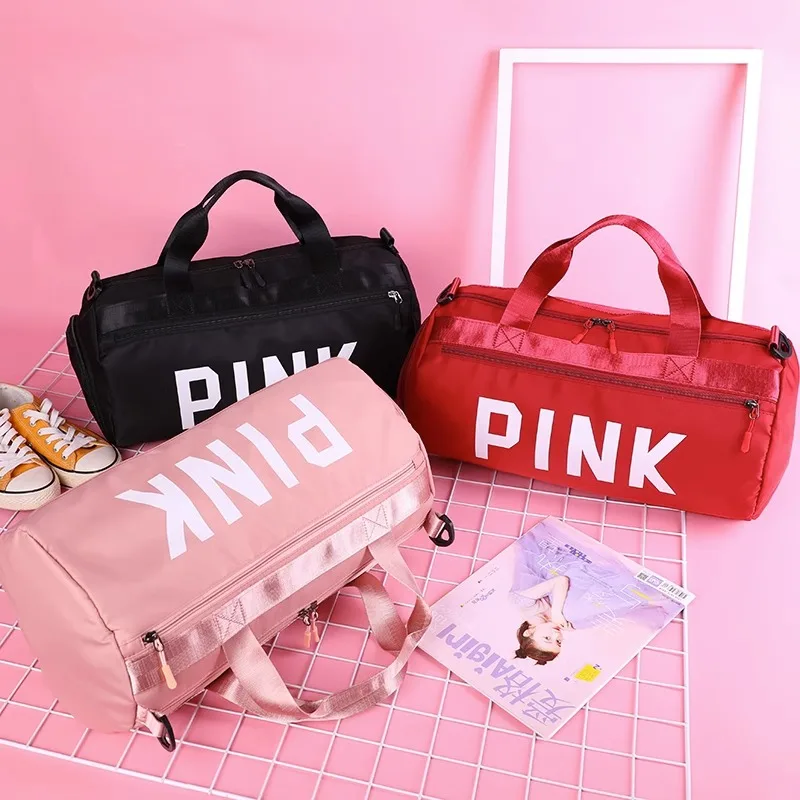 Gym Fitness Training PINK Bag Letter Outdoor Sports Bag Package Yoga Handbag High Capacity Sports Crossbag Women Travel Luggage