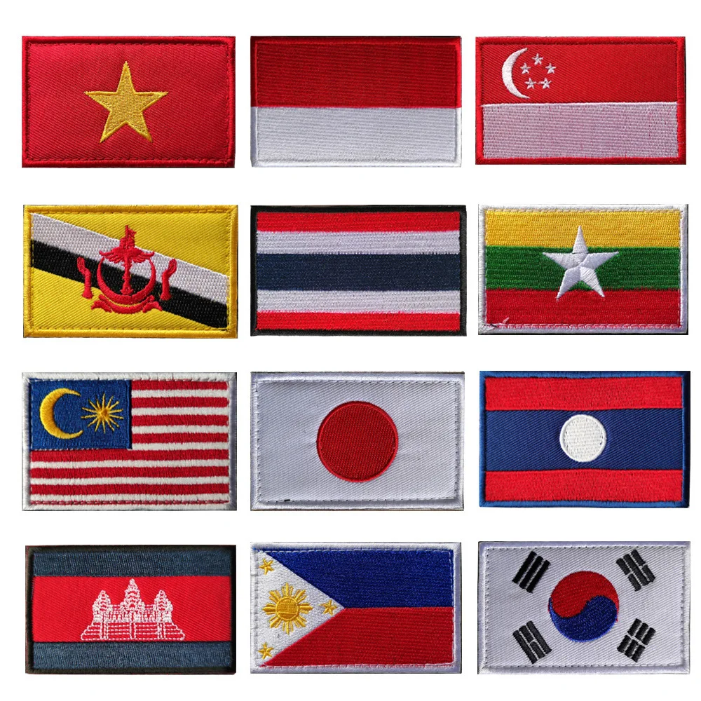 

Southeast Asian Flag Embroidery Patch Morale Backpack Badge South Korea, Japan, Thailand and Other Countries Cloth Stickers Logo