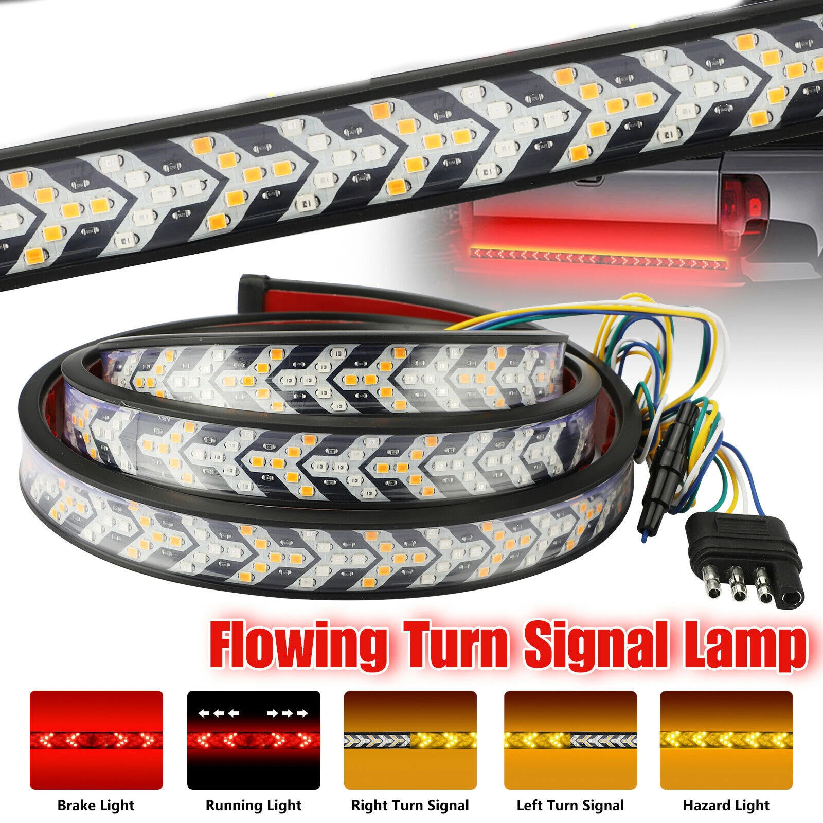 

12V/24V Car Brake Turn Signal Trunk SUV RV Flexible LED Strip Light Tail Reverse Lights for Jeep Container Cargo Pickup Bakkie