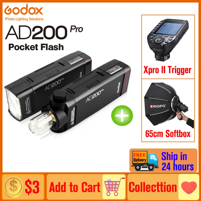 

Godox AD200Pro AD200 Pro Outdoor Flash Light 200Ws TTL 2.4G 1/8000 HSS Pocket Speedlite Strobe for Canon Sony Nikon Fuji DSLR