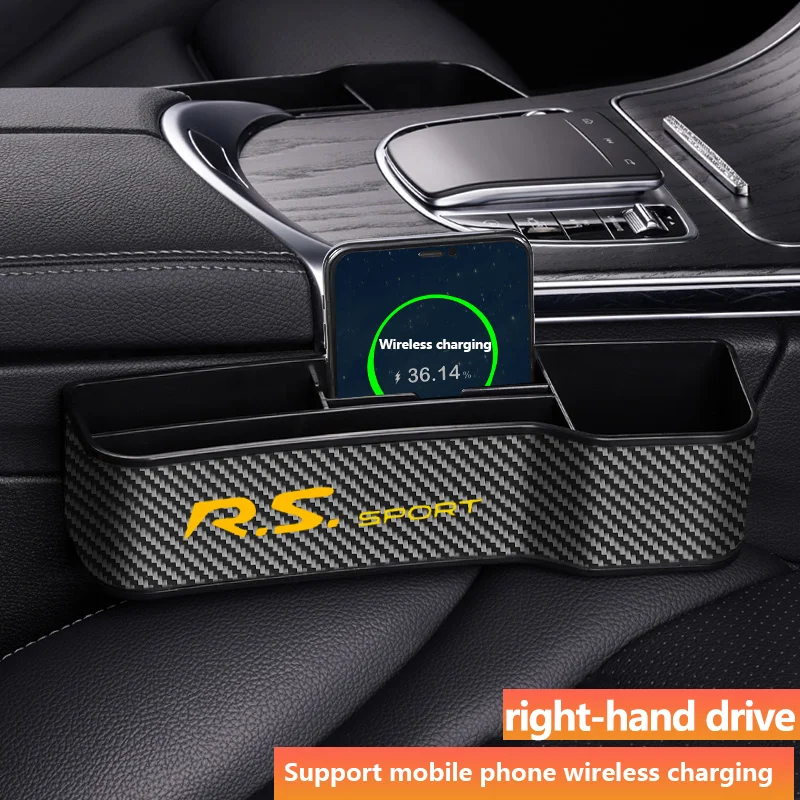 

Car carbon fiber Leather Seat Gap Storage Box Organizer With Logo For Renault RS Line Clio Megane Koleos Sandero laguna Scenic