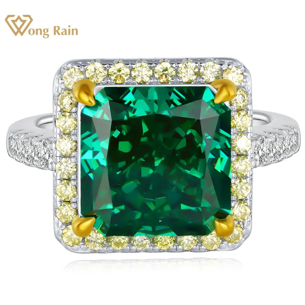 

Wong Rain 925 Sterling Silver Crushed Ice Cut Citrine Emerald High Carbon Diamonds Gemstone Wedding Engagement Ring Fine Jewelry