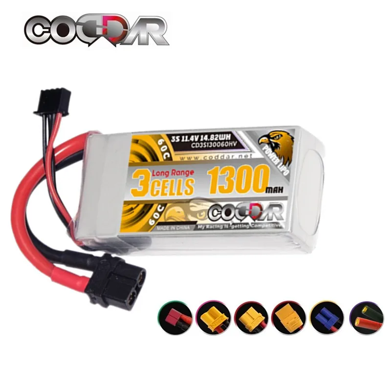 

CODDAR 3S 11.4V HV Lipo Battery 1300mAh 60C With T XT60 XT90 XT30 Plug For RC FPV Car Drone Quadcopter Helicopter Airplane Hobby