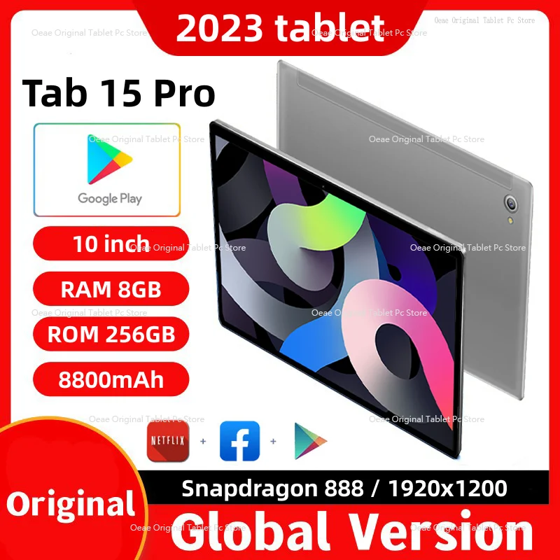 

New Tab 15 pro Tablet 8GB 256GB 10'' WQHD+ Display 8800mAh Battery Snapdragon 888 Android 12 Google Play Tablets 5G Dual Sim