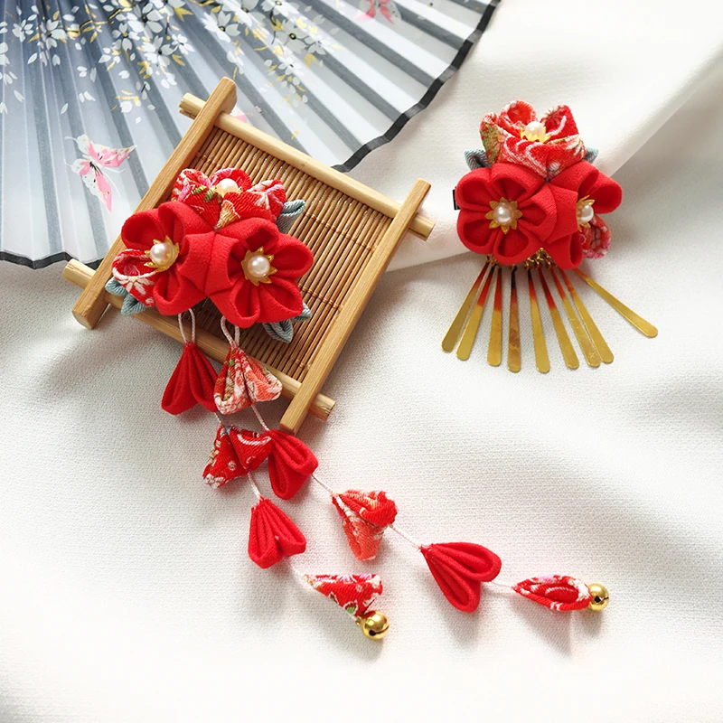 Accesorios de Kimono tradicional japonés para mujer, tocado con borla de Sakura hecho a mano, pinza para el pelo, horquilla de Geisha de Cosplay, 30 colores