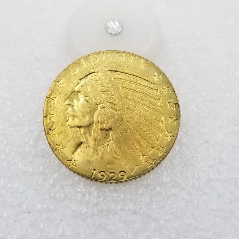 

American 1929 5 Dollars Brass Gold-plated Commemorative Collectible Coin Gift Lucky Challenge Coin