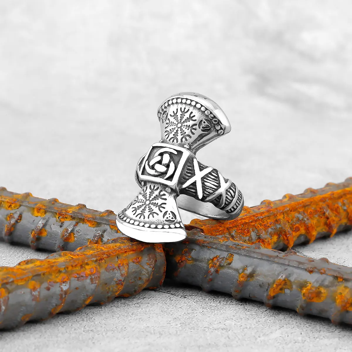 

Vintage Road Sign Compass Hammer Axe Rings Men Celtic Knot Nordic Ring Viking Creative Stainless Steel Jewelry Gifts Wholesale