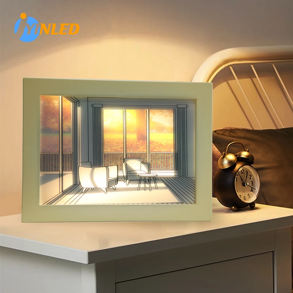 

Ins Led Decorative Light Painting Bedside Lamp Photo Frame Creative Modern Drawing Night Light Housewarming Gift