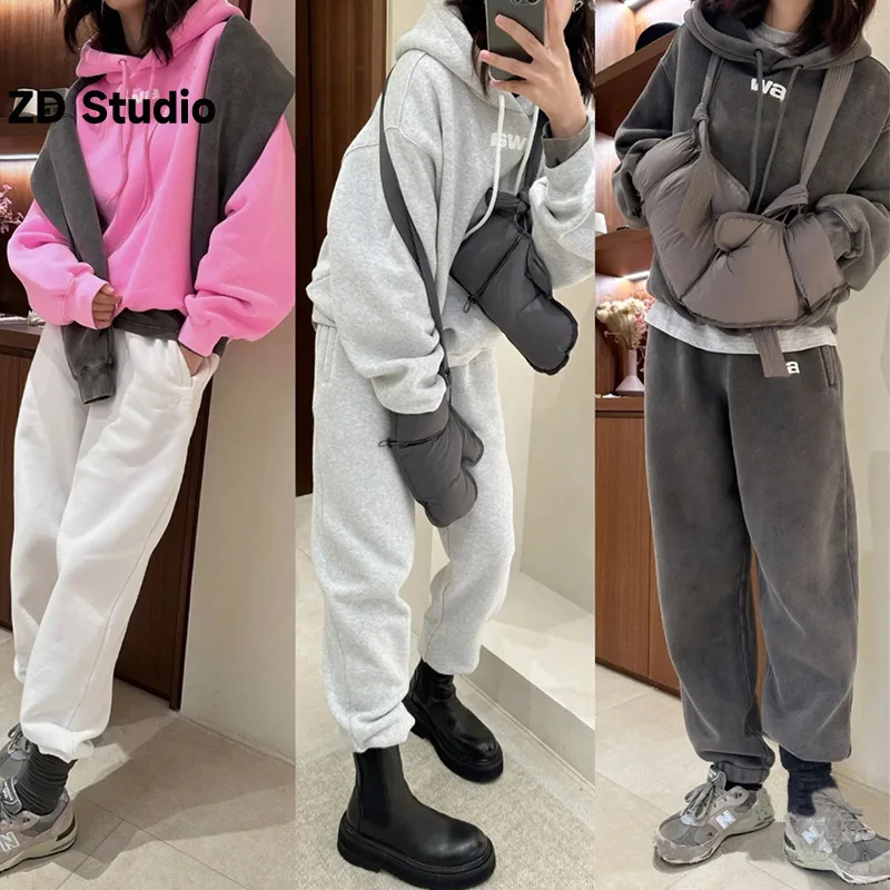 

[ZD Studio] 2023 Autumn And Winter New Wash Water To Do Old Letter Casual Sweatshirt Hooded Round Neck Hoodie Woman