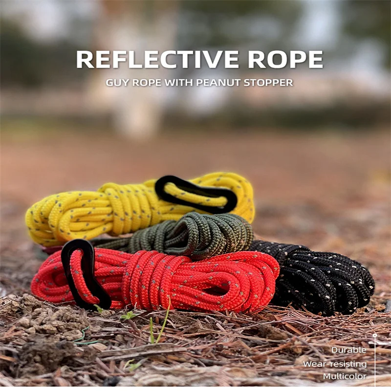 

4pcs Multiuse Colorful Tent Pegs Hang Lanyard Tent Rope Cord 400cmTent Cord Tensioner Set Reflective Rope Adjust Camping Canopy