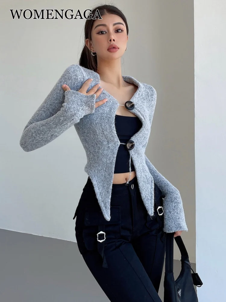 

Свитер женский короткий на пуговицах, с длинным рукавом и V-образным вырезом