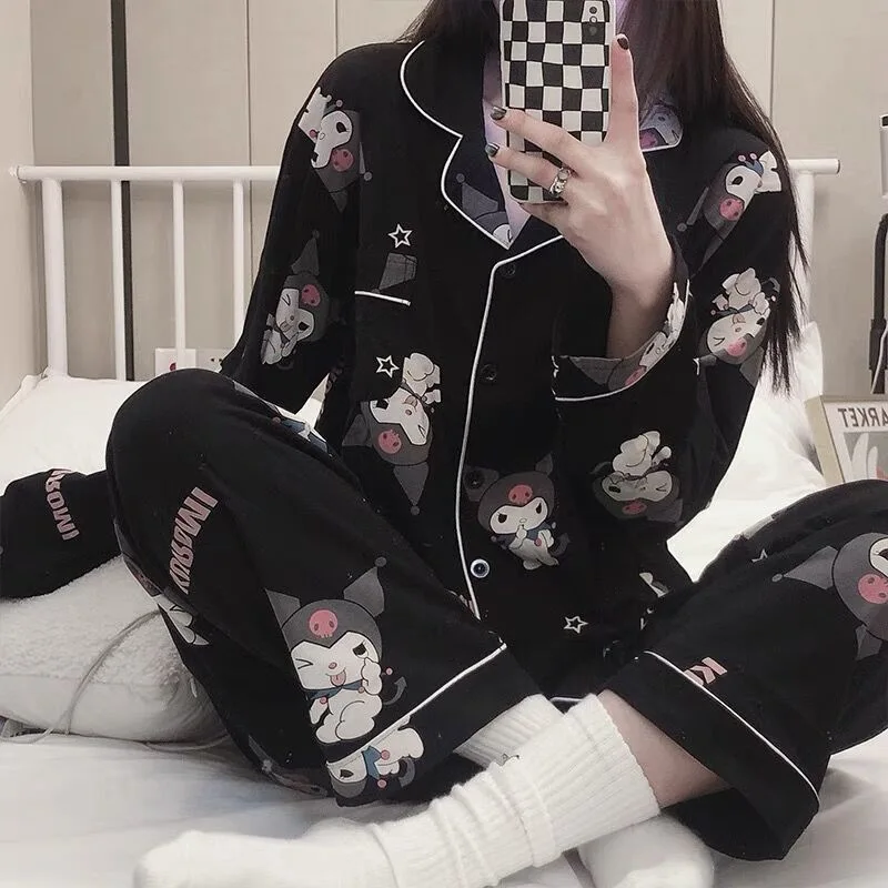 

Sanrio Kuromi Mymelody Kawaii New Summer Home Girl Pajamas Student Cartoon Long-Sleeved Trousers Outside Wear Home Clothes
