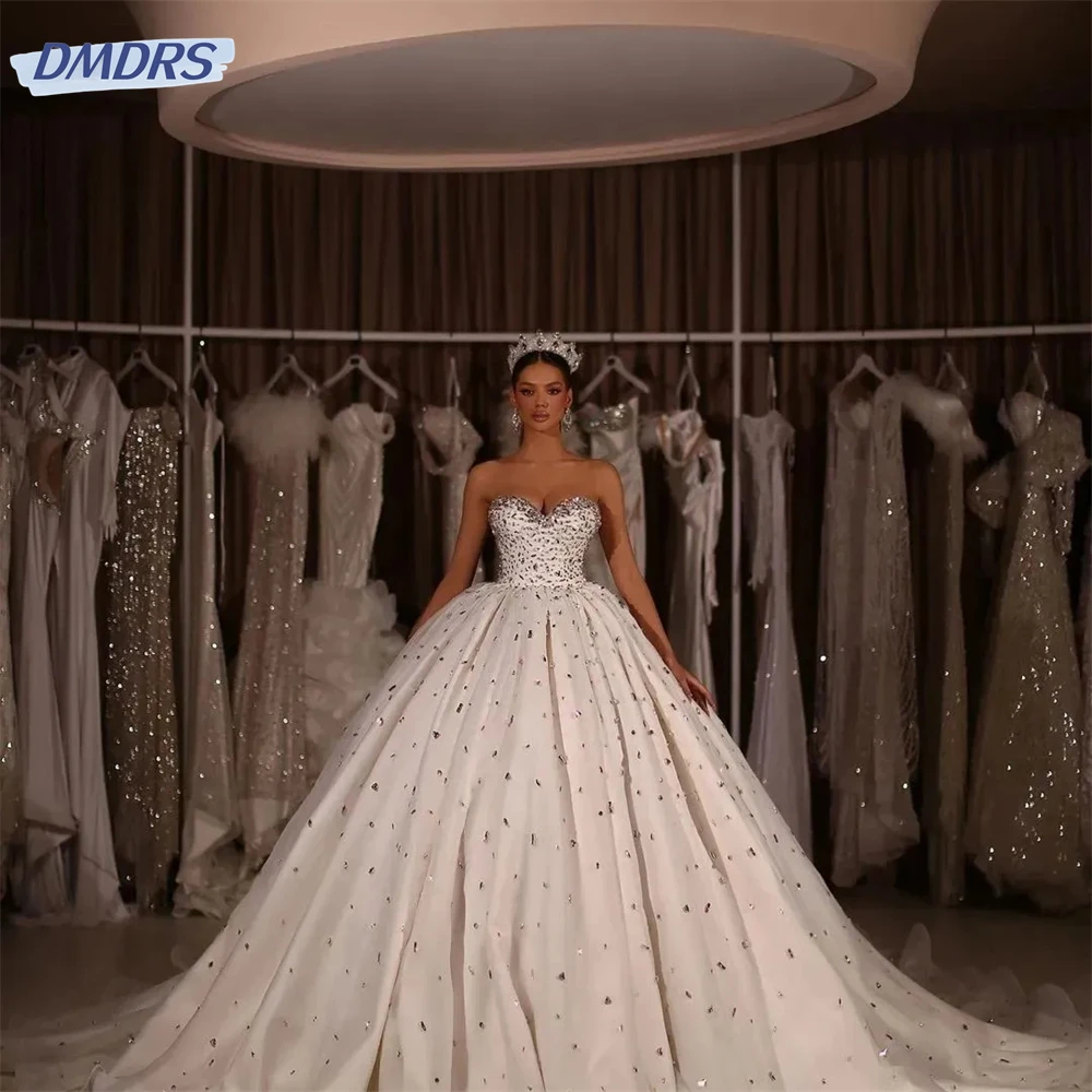 Женское свадебное платье до пола элегантное бальное с бисером без рукавов