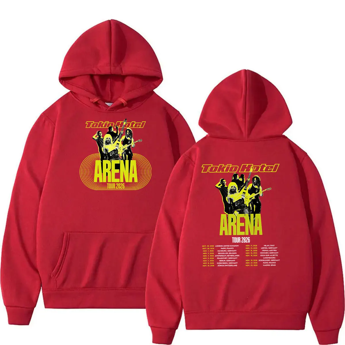 Фото Худи мужское в стиле хип-хоп с принтом группы Tokio Hotel Arena Tour 2026, свободный крой, длинный рукав, винтажная модная одежда с капюшоном. №3
